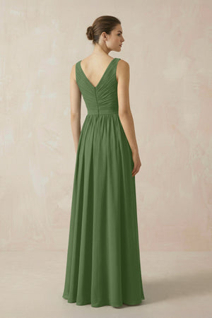 A-Line V-Neck Pleated Chiffon Bridesmaid Dress in Moss - SHE IS ME BRIDESMAID DRESSES