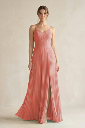 Pleated A-Line Long Chiffon Bridesmaid Dress in Mulberry