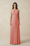 A-Line Halter Neck Pleated Chiffon Bridesmaid Dress in Mulberry - KISS BRIDAL BRIDESMAID DRESSES
