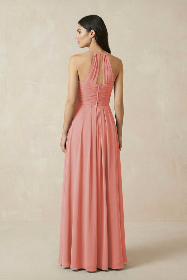 A-Line Halter Neck Pleated Chiffon Bridesmaid Dress in Mulberry - KISS BRIDAL BRIDESMAID DRESSES