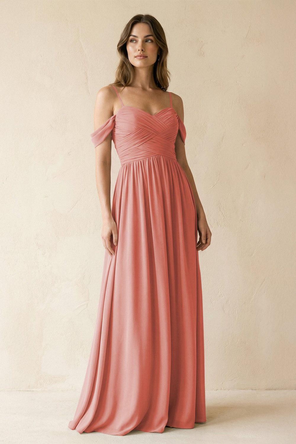A-Line Off-the-Shoulder Pleated Chiffon Bridesmaid Dress in Mulberry - KISS BRIDAL BRIDESMAID DRESSES