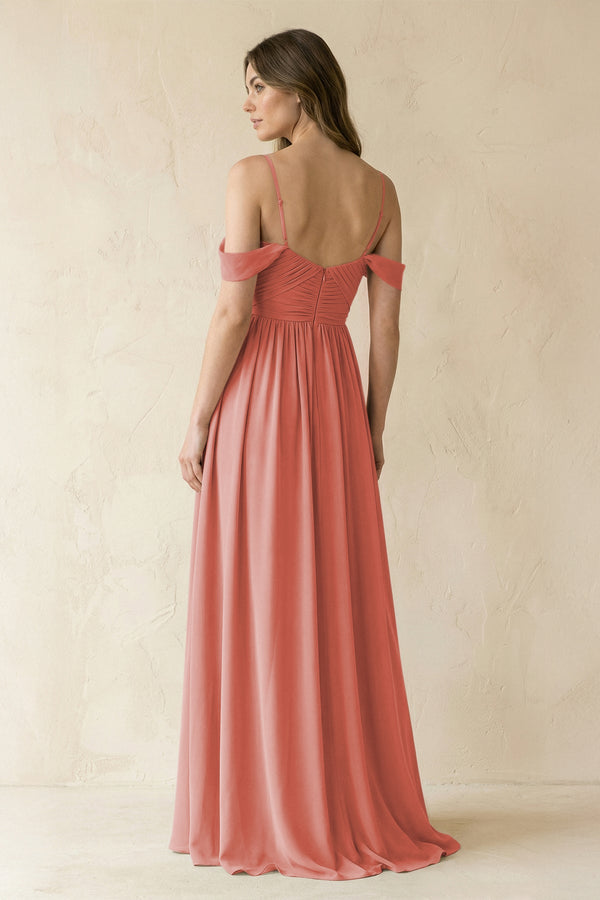 A-Line Off-the-Shoulder Pleated Chiffon Bridesmaid Dress in Mulberry - SHE IS ME BRIDESMAID DRESSES