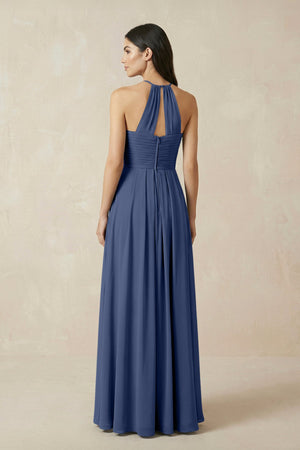A-Line Halter Neck Pleated Chiffon Bridesmaid Dress in Navy - KISS BRIDAL BRIDESMAID DRESSES