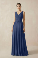 A-Line V-Neck Pleated Chiffon Bridesmaid Dress in Navy - SHE IS ME BRIDESMAID DRESSES