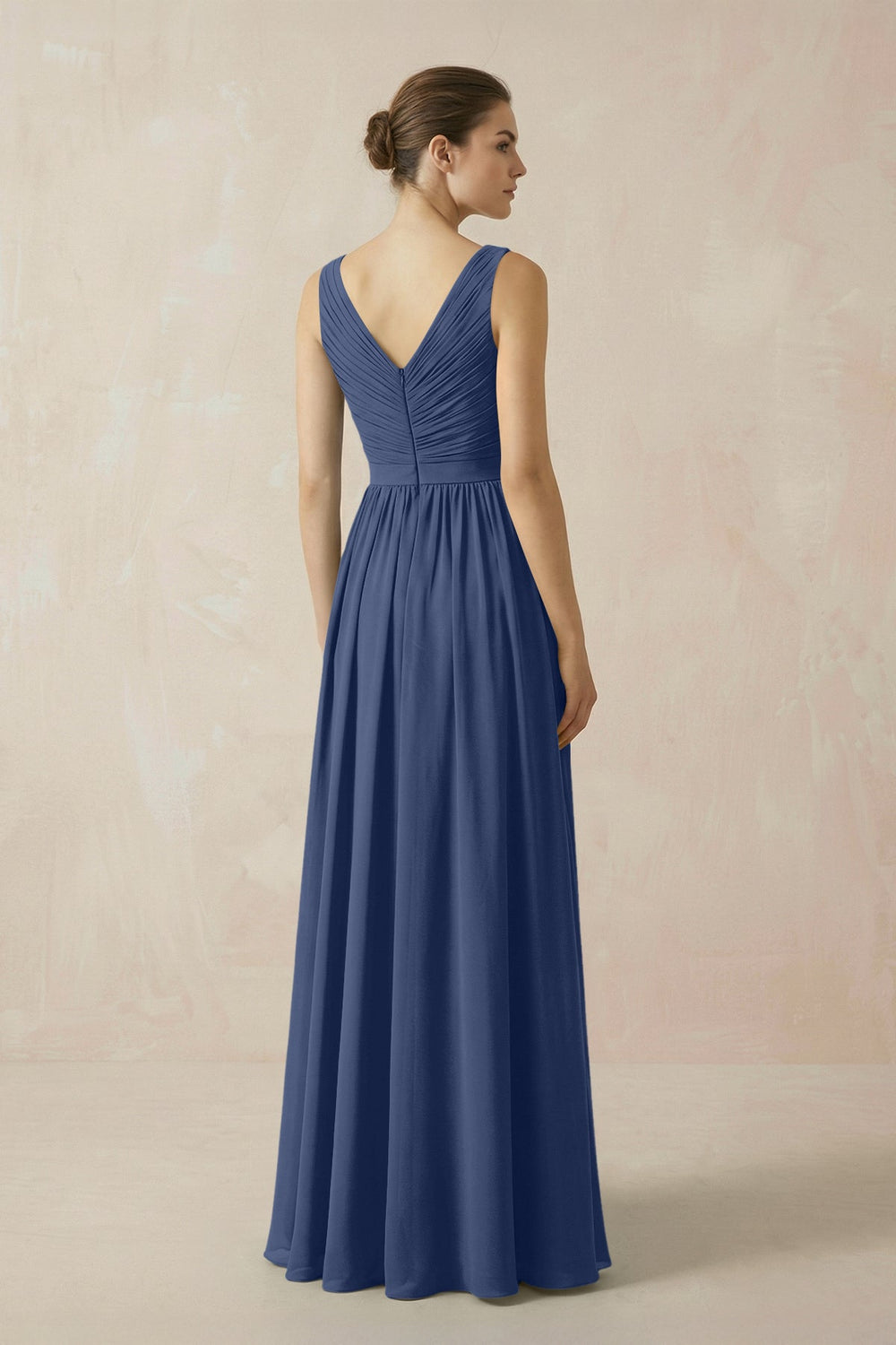 A-Line V-Neck Pleated Chiffon Bridesmaid Dress in Navy - KISS BRIDAL BRIDESMAID DRESSES