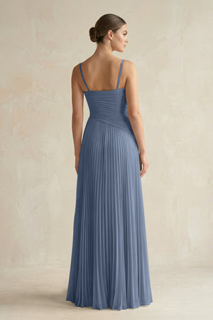 Pleated A-Line Long Chiffon Bridesmaid Dress in Neptune