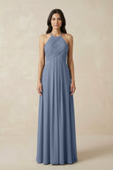 A-Line Halter Neck Pleated Chiffon Bridesmaid Dress in Neptune - KISS BRIDAL BRIDESMAID DRESSES