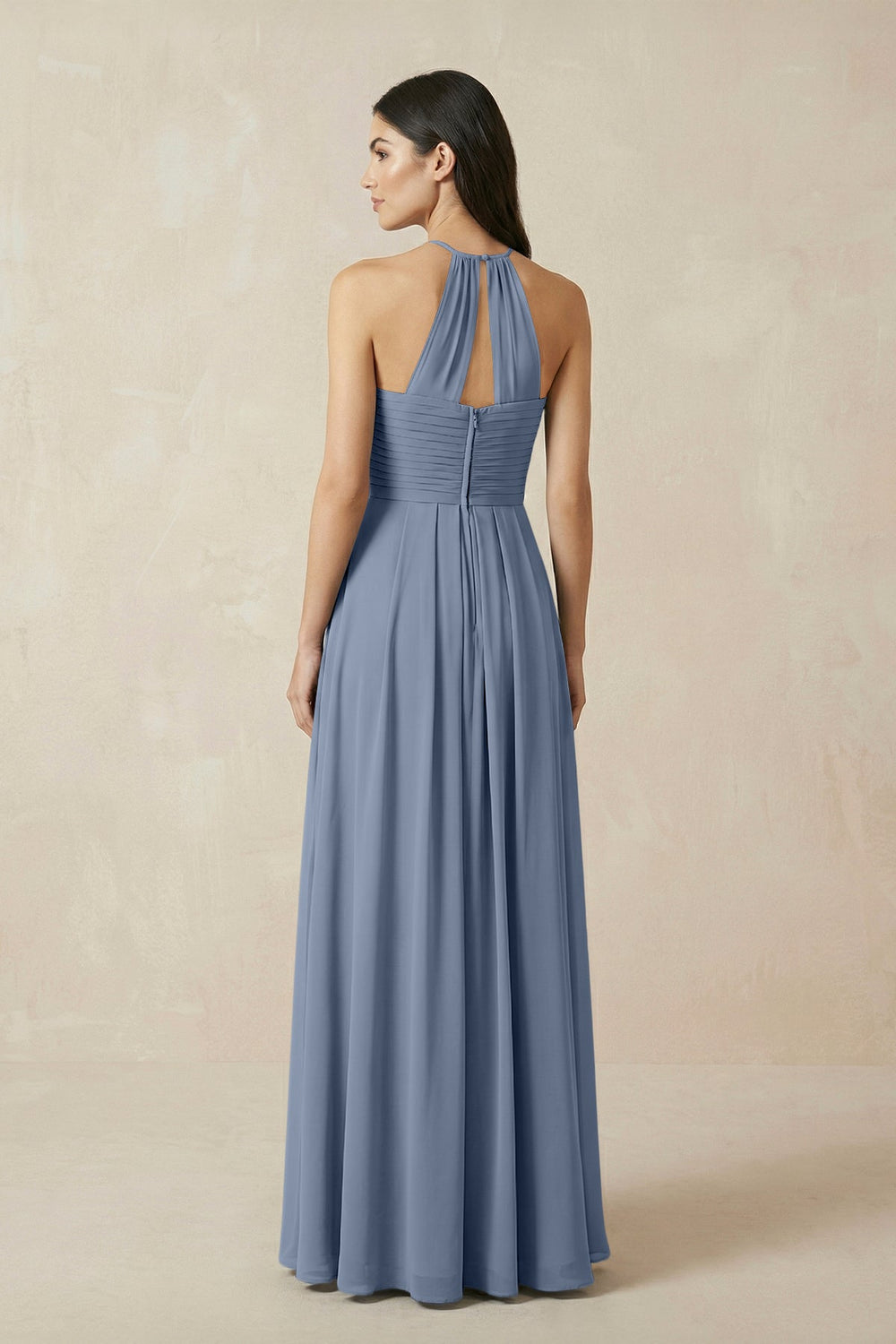 A-Line Halter Neck Pleated Chiffon Bridesmaid Dress in Neptune - KISS BRIDAL BRIDESMAID DRESSES