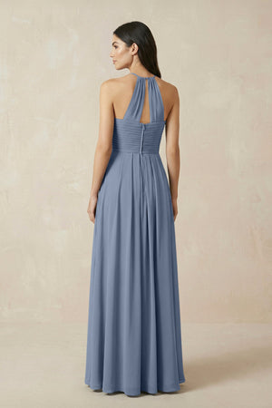 A-Line Halter Neck Pleated Chiffon Bridesmaid Dress in Neptune - KISS BRIDAL BRIDESMAID DRESSES