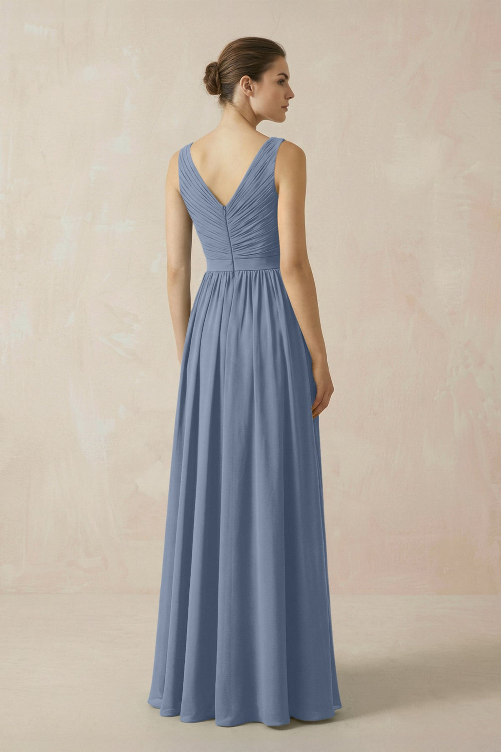 A-Line V-Neck Pleated Chiffon Bridesmaid Dress in Neptune - KISS BRIDAL BRIDESMAID DRESSES