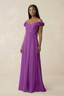 Pleated Off - the - Shoulder A - Line Chiffon Bridesmaid Dress in Amethyst - SHE IS ME Bridesmaid Dresses