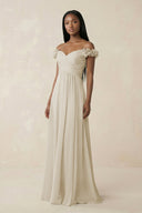 Pleated Off - the - Shoulder A - Line Chiffon Bridesmaid Dress in Dove Gray - SHE IS ME Bridesmaid Dresses