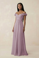 Pleated Off - the - Shoulder A - Line Chiffon Bridesmaid Dress in Dusk - SHE IS ME Bridesmaid Dresses