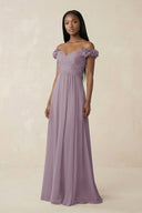 Pleated Off-the-Shoulder A-Line Chiffon Bridesmaid Dress in Dusk | KISSBRIDAL