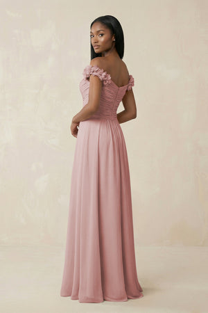 Pleated Off - the - Shoulder A - Line Chiffon Bridesmaid Dress in Dusty Rose - SHE IS ME Bridesmaid Dresses