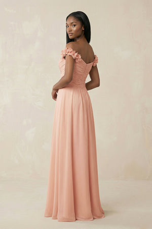 Pleated Off - the - Shoulder A - Line Chiffon Bridesmaid Dress in English Rose - SHE IS ME Bridesmaid Dresses