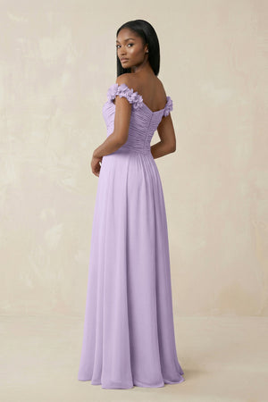 Pleated Off - the - Shoulder A - Line Chiffon Bridesmaid Dress in Lavender - SHE IS ME Bridesmaid Dresses