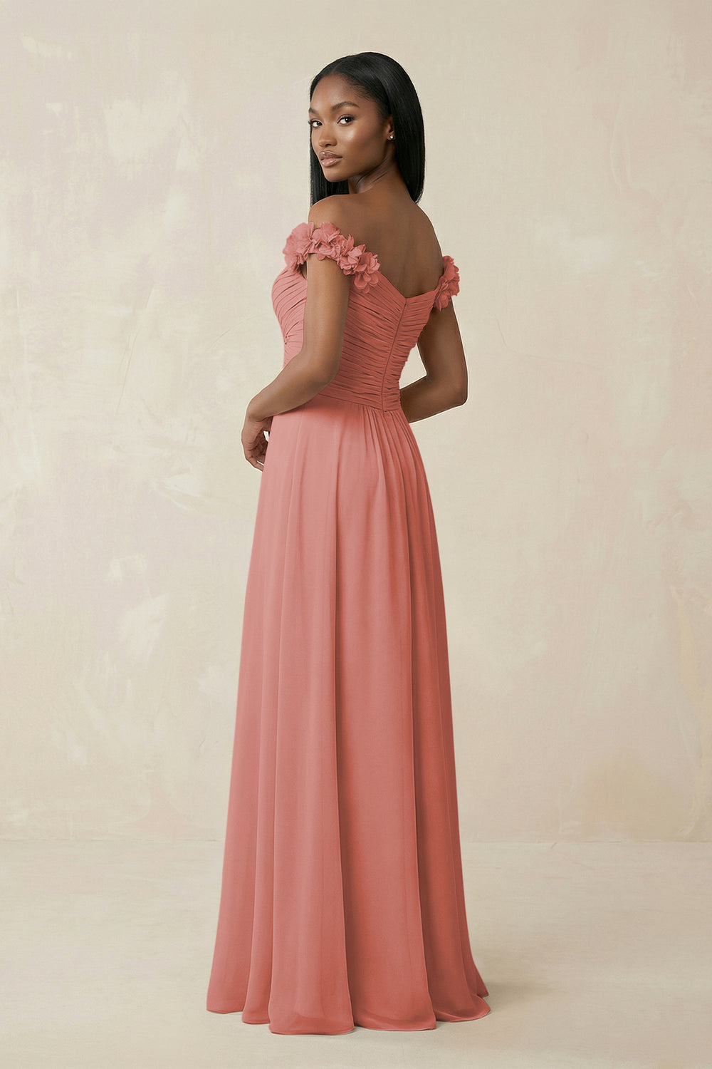 Pleated Off-the-Shoulder A-Line Chiffon Bridesmaid Dress in Mulberry