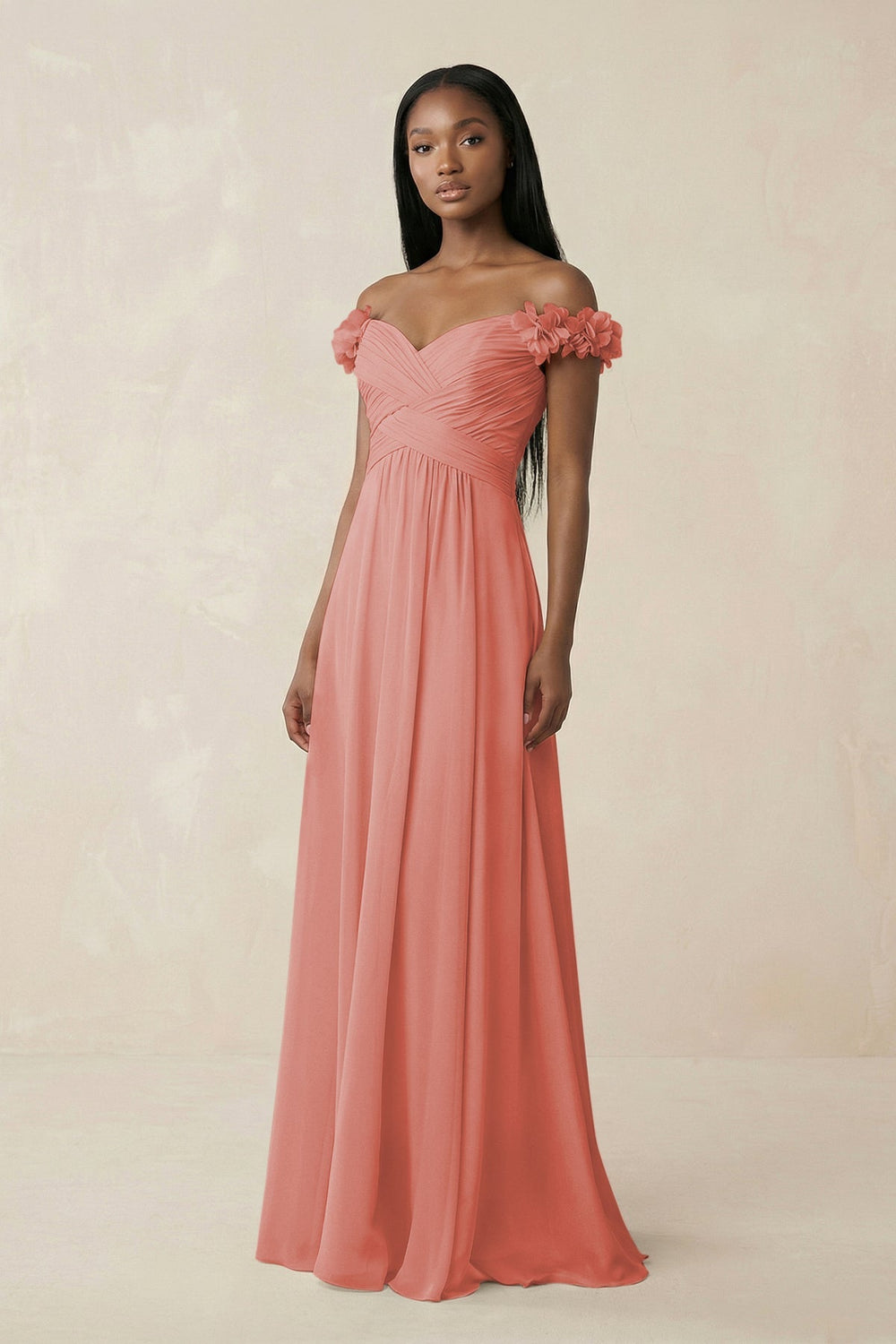 Pleated Off - the - Shoulder A - Line Chiffon Bridesmaid Dress in Mulberry - SHE IS ME Bridesmaid Dresses