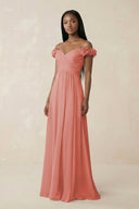 Pleated Off - the - Shoulder A - Line Chiffon Bridesmaid Dress in Mulberry - SHE IS ME Bridesmaid Dresses