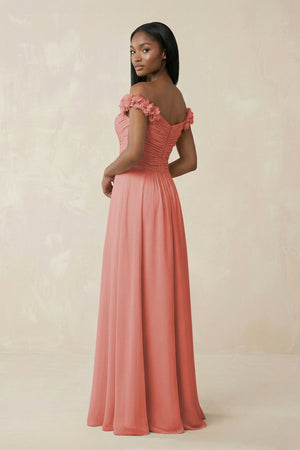 Pleated Off - the - Shoulder A - Line Chiffon Bridesmaid Dress in Mulberry - SHE IS ME Bridesmaid Dresses