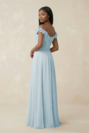 Pleated Off-the-Shoulder A-Line Chiffon Bridesmaid Dress in Sky Blue (2) | KISSBRIDAL