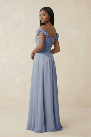 Pleated Off - the - Shoulder A - Line Chiffon Bridesmaid Dress in Twilight - SHE IS ME Bridesmaid Dresses