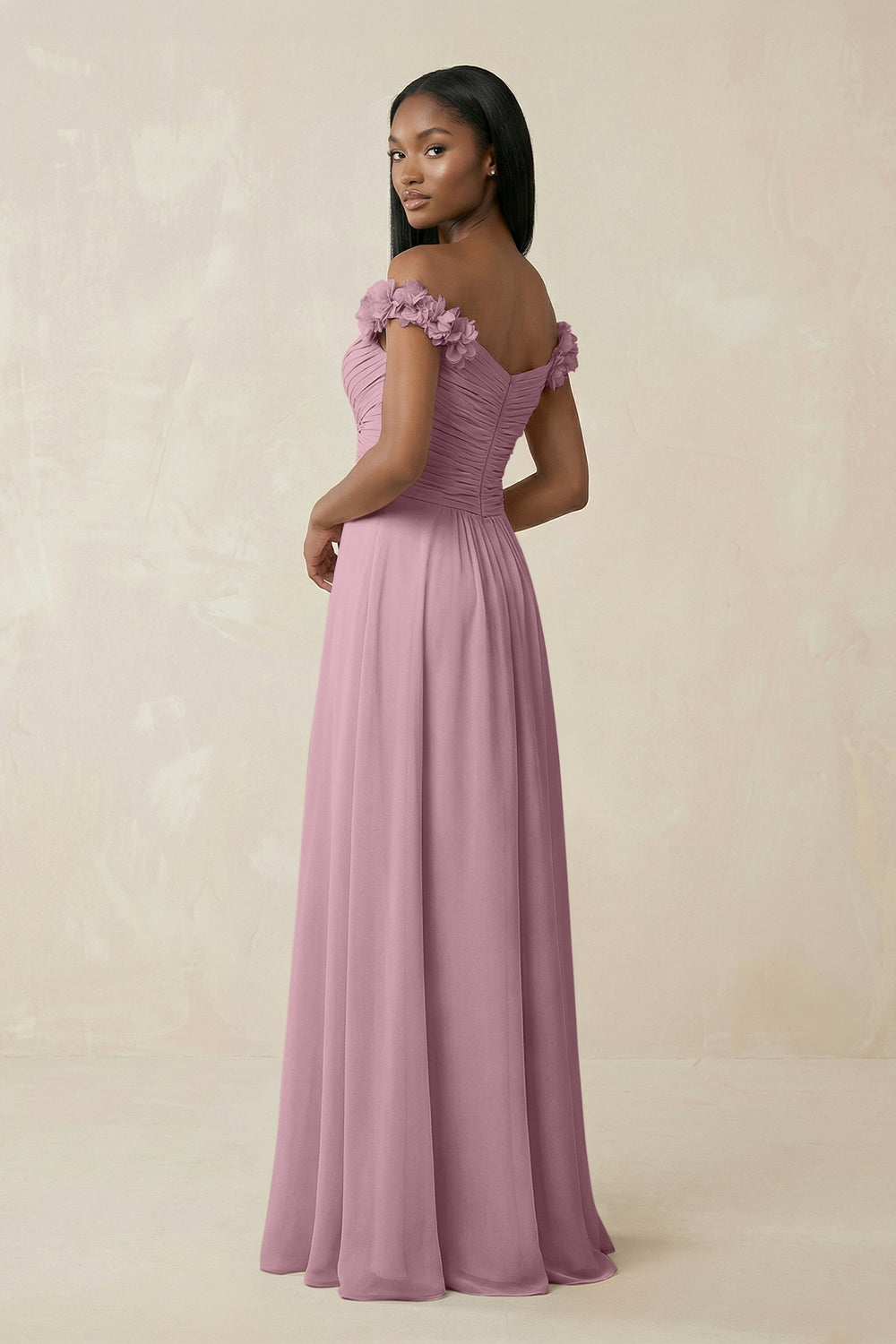 Pleated Off-the-Shoulder A-Line Chiffon Bridesmaid Dress in Vintage Mauve