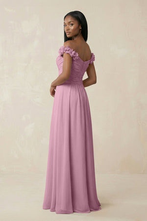 Pleated Off - the - Shoulder A - Line Chiffon Bridesmaid Dress in Vintage Mauve - SHE IS ME Bridesmaid Dresses