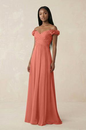 Pleated Off - the - Shoulder A - Line Chiffon Bridesmaid Dress in Wild Rose - SHE IS ME Bridesmaid Dresses