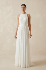 Pleated Open Back Halter A - Line Wedding Dress - KISS BRIDAL Wedding Dresses
