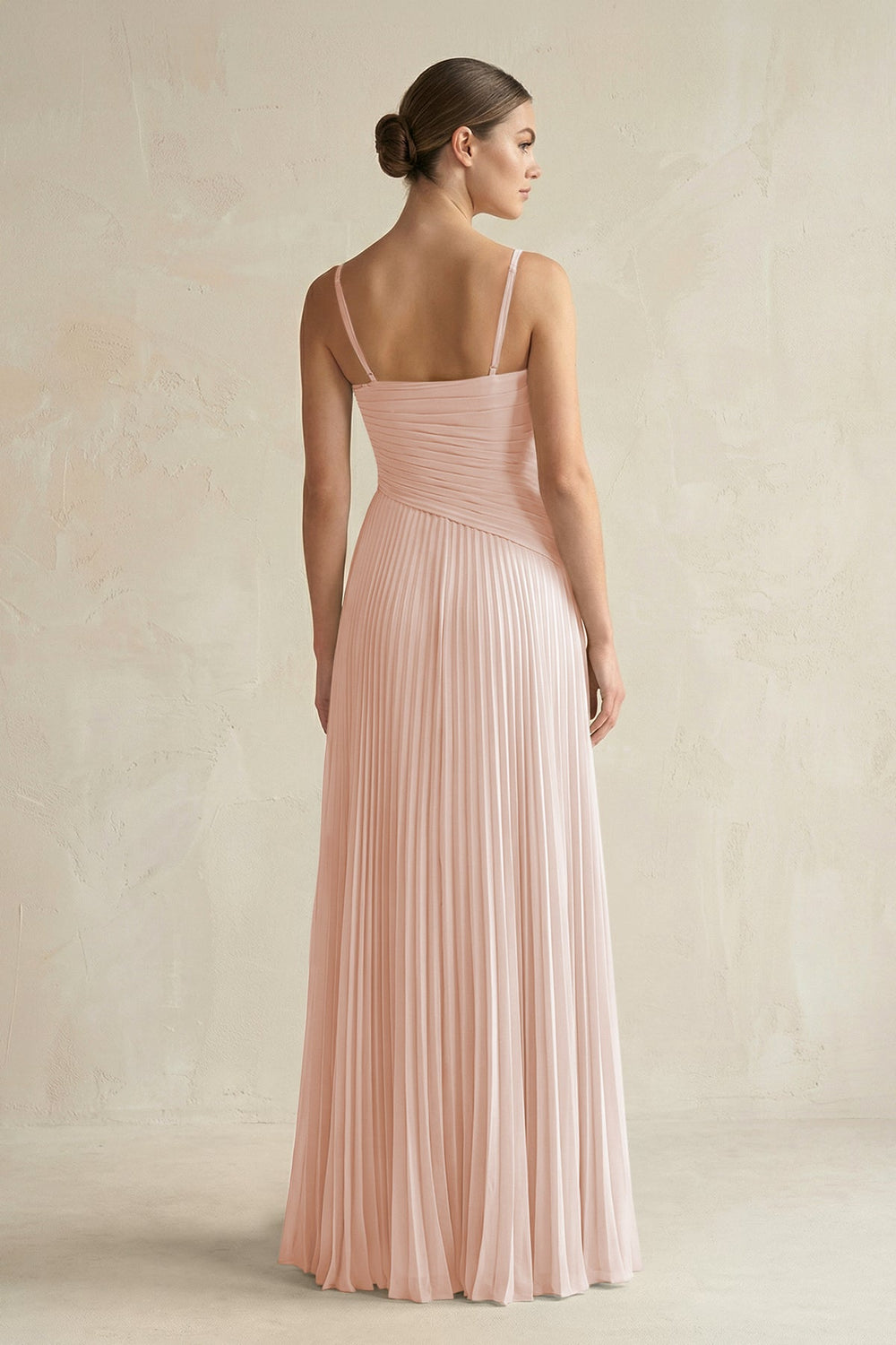 Pleated A-Line Long Chiffon Bridesmaid Dress in Pale Blush