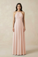 A-Line Halter Neck Pleated Chiffon Bridesmaid Dress in Pale Blush - KISS BRIDAL BRIDESMAID DRESSES