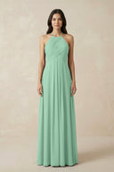 A-Line Halter Neck Pleated Chiffon Bridesmaid Dress in Pale Pistachio - SHE IS ME BRIDESMAID DRESSES