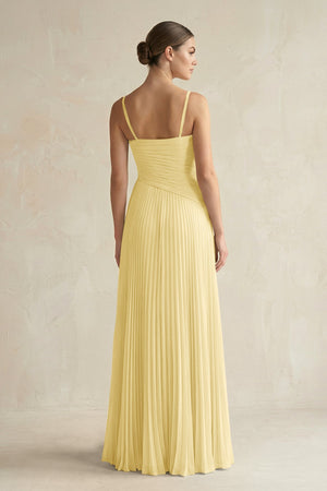 Pleated A-Line Long Chiffon Bridesmaid Dress in Pastel Yellow