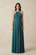 A-Line Halter Neck Pleated Chiffon Bridesmaid Dress in Pine - KISS BRIDAL BRIDESMAID DRESSES