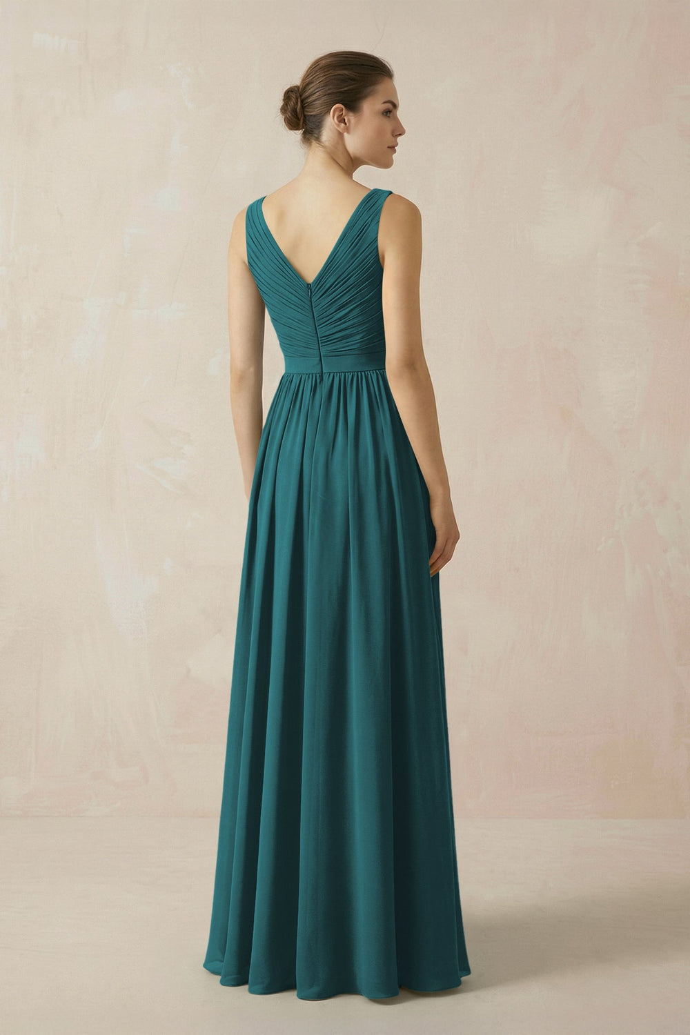 A-Line V-Neck Pleated Chiffon Bridesmaid Dress in Pine - KISS BRIDAL BRIDESMAID DRESSES