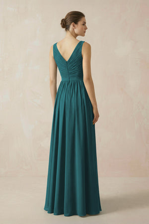 A-Line V-Neck Pleated Chiffon Bridesmaid Dress in Pine - SHE IS ME BRIDESMAID DRESSES