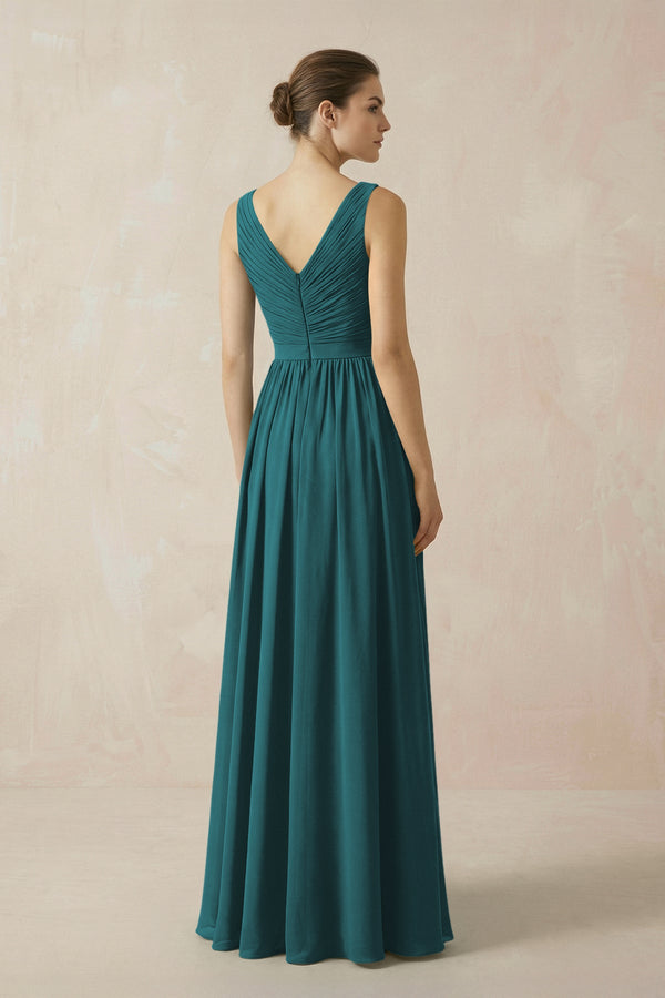 A-Line V-Neck Pleated Chiffon Bridesmaid Dress in Pine - SHE IS ME BRIDESMAID DRESSES