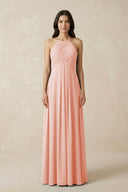 A-Line Halter Neck Pleated Chiffon Bridesmaid Dress in Rose Petal - KISS BRIDAL BRIDESMAID DRESSES