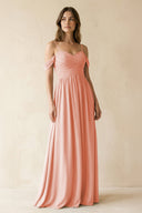 A-Line Off-the-Shoulder Pleated Chiffon Bridesmaid Dress in Rose Petal - SHE IS ME BRIDESMAID DRESSES