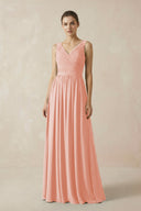 A-Line V-Neck Pleated Chiffon Bridesmaid Dress in Rose Petal - SHE IS ME BRIDESMAID DRESSES