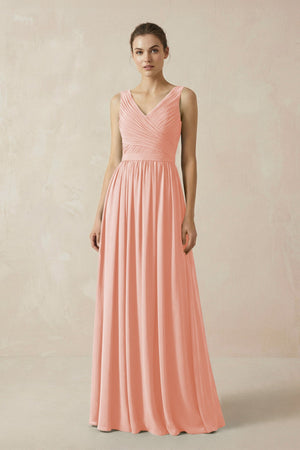 A-Line V-Neck Pleated Chiffon Bridesmaid Dress in Rose Petal - SHE IS ME BRIDESMAID DRESSES