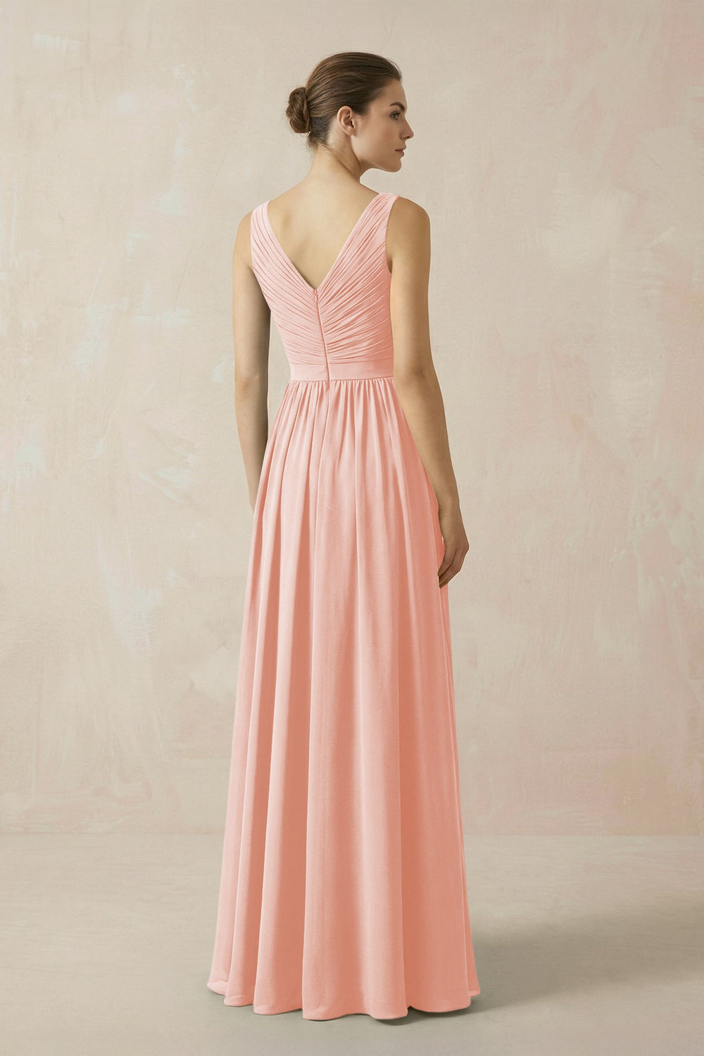 A-Line V-Neck Pleated Chiffon Bridesmaid Dress in Rose Petal - KISS BRIDAL BRIDESMAID DRESSES