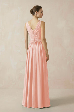 A-Line V-Neck Pleated Chiffon Bridesmaid Dress in Rose Petal - SHE IS ME BRIDESMAID DRESSES