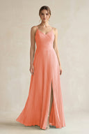 Pleated A-Line Long Chiffon Bridesmaid Dress in Rosette