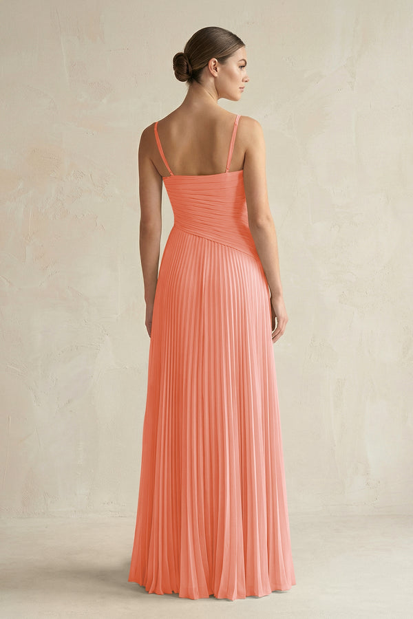 Pleated A-Line Long Chiffon Bridesmaid Dress in Rosette
