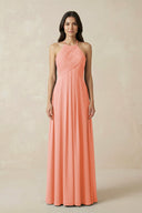 A-Line Halter Neck Pleated Chiffon Bridesmaid Dress in Rosette - KISS BRIDAL BRIDESMAID DRESSES