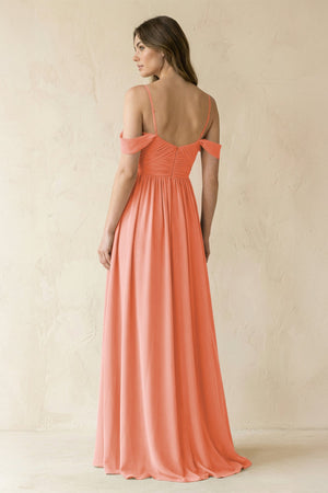 A-Line Off-the-Shoulder Pleated Chiffon Bridesmaid Dress in Rosette - SHE IS ME BRIDESMAID DRESSES