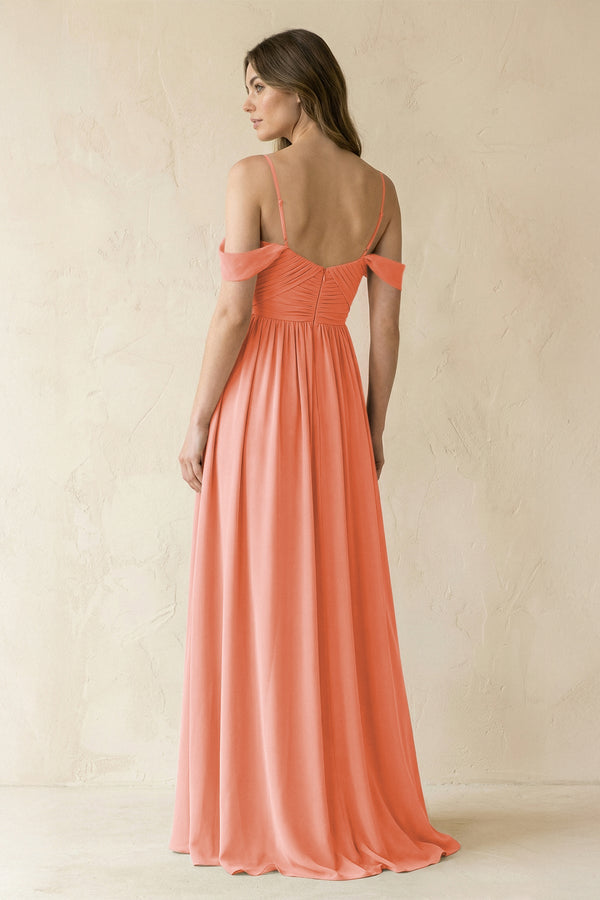 A-Line Off-the-Shoulder Pleated Chiffon Bridesmaid Dress in Rosette - SHE IS ME BRIDESMAID DRESSES
